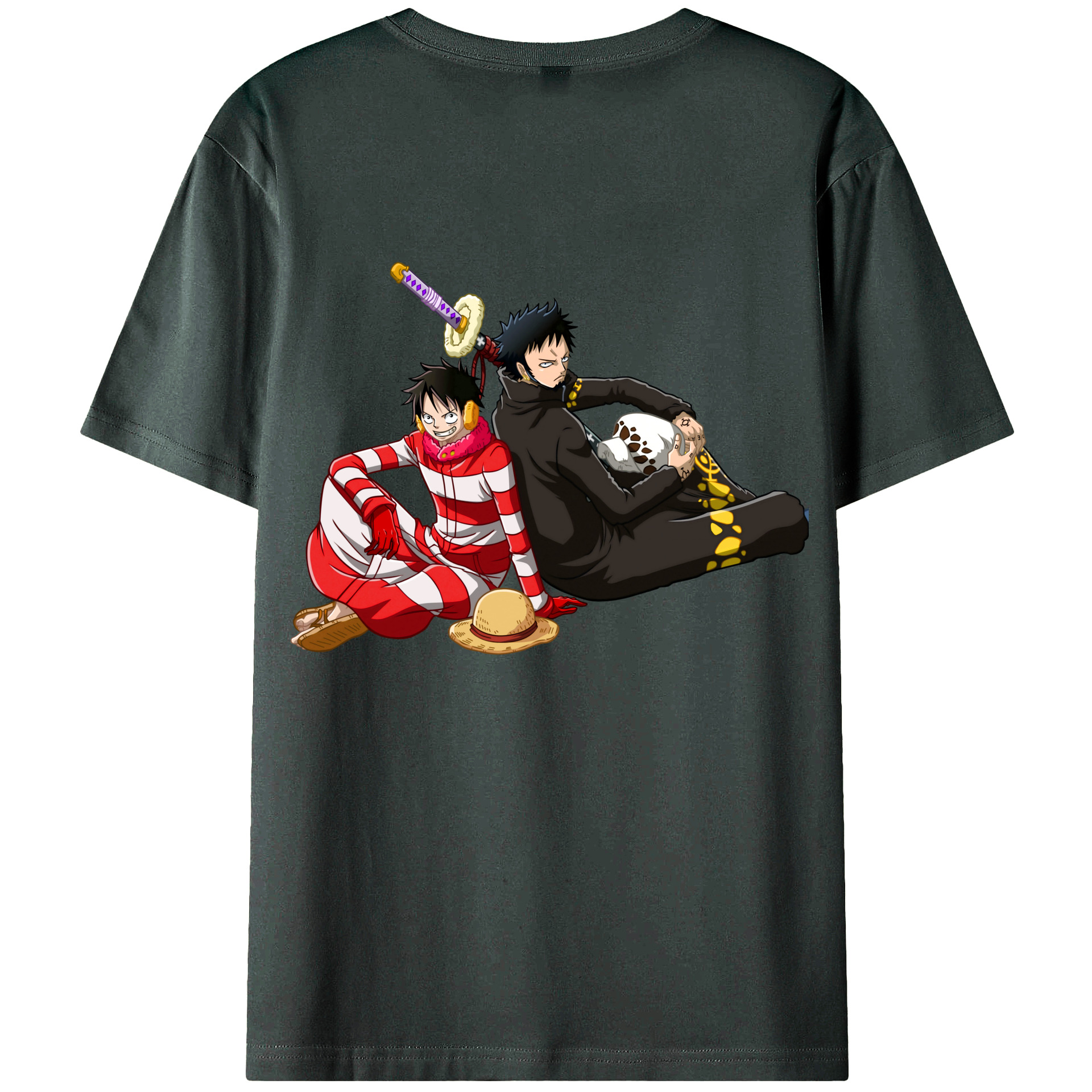 ワンピース モンキー・D・ルフィ ONE PIECE Monkey D. Luffy 綿100％ メンズ半袖Tシャツ（バックプリント） 通気性